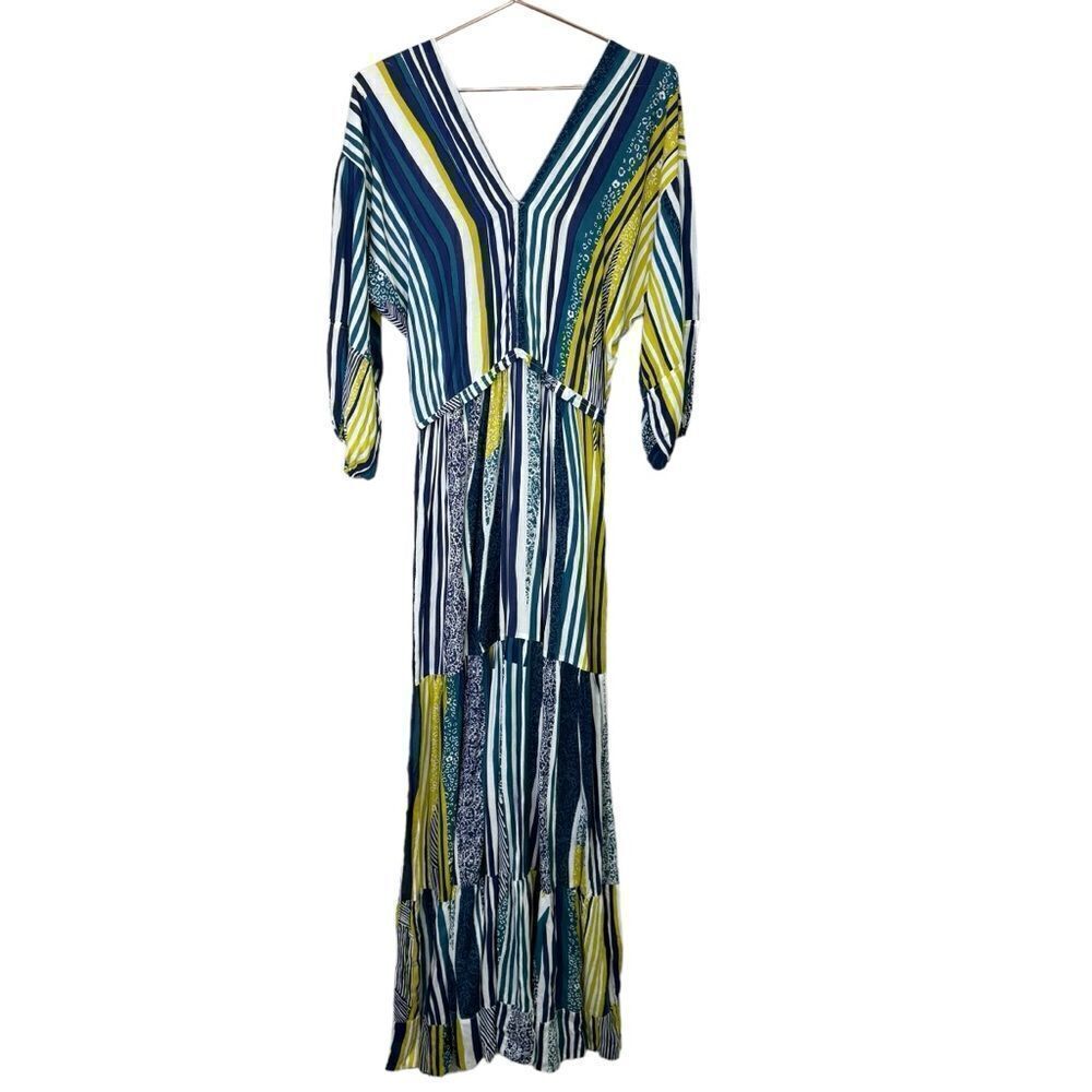 NEW Poupette St Barth Striped Tiered Mya Maxi Dress Aqua Solis Large - Picture 4 of 12